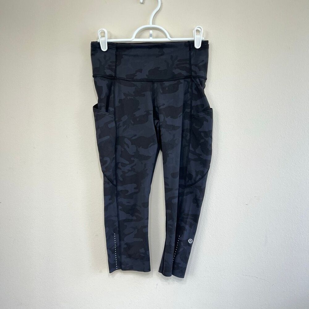 Lululemon Womens Fast & Free Crop II Nulux Leggings Incognito Camo Grey Size 6